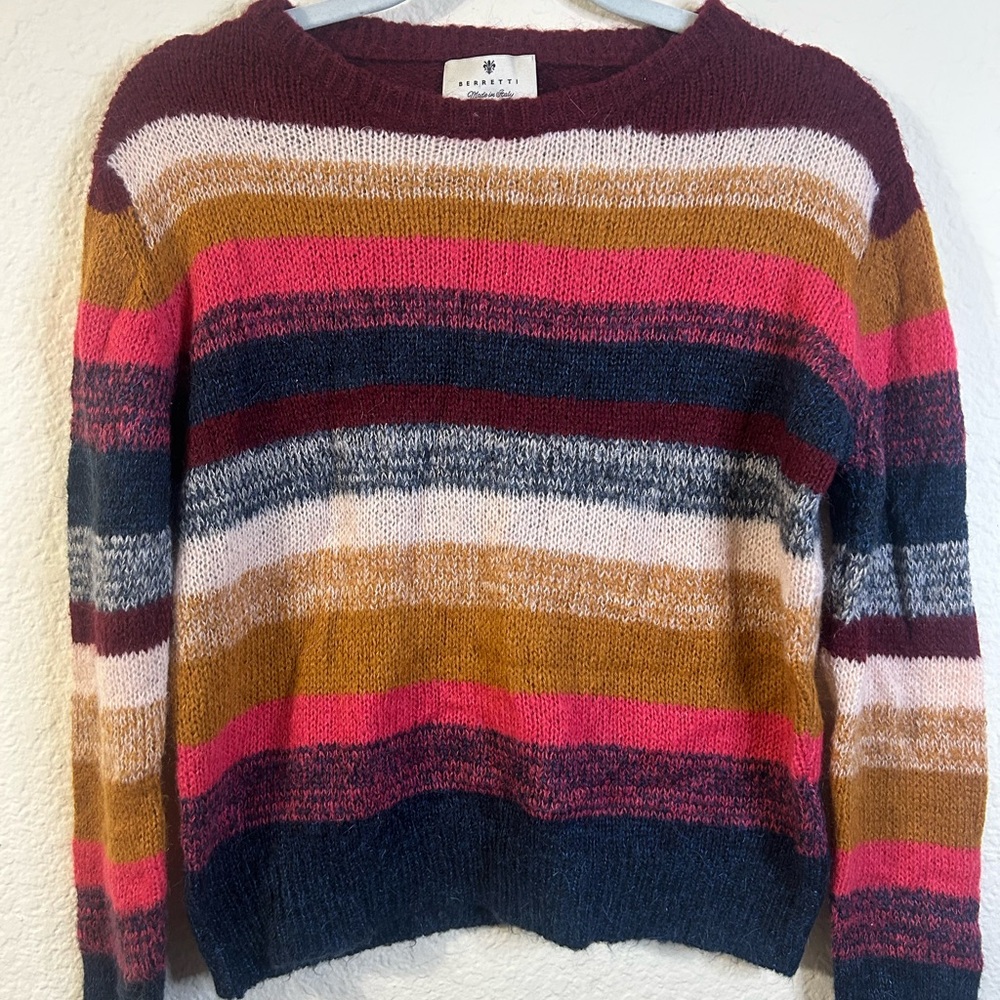Berretti  Wool Blend Bold Fall‎ Colorful Striped Sweater Small Country Boho Chic